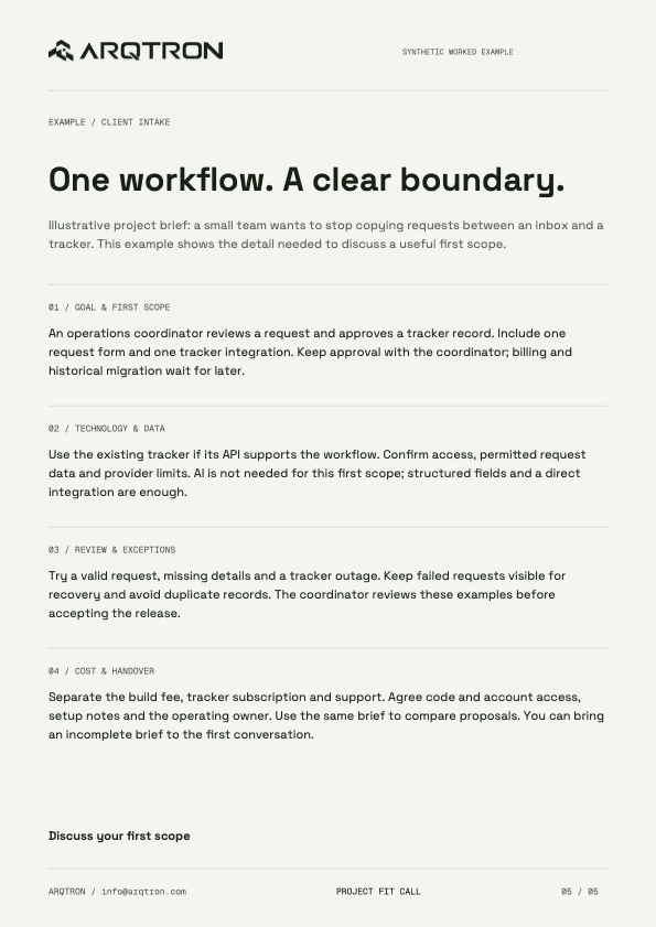 The guide’s complete sample brief for a client intake workflow